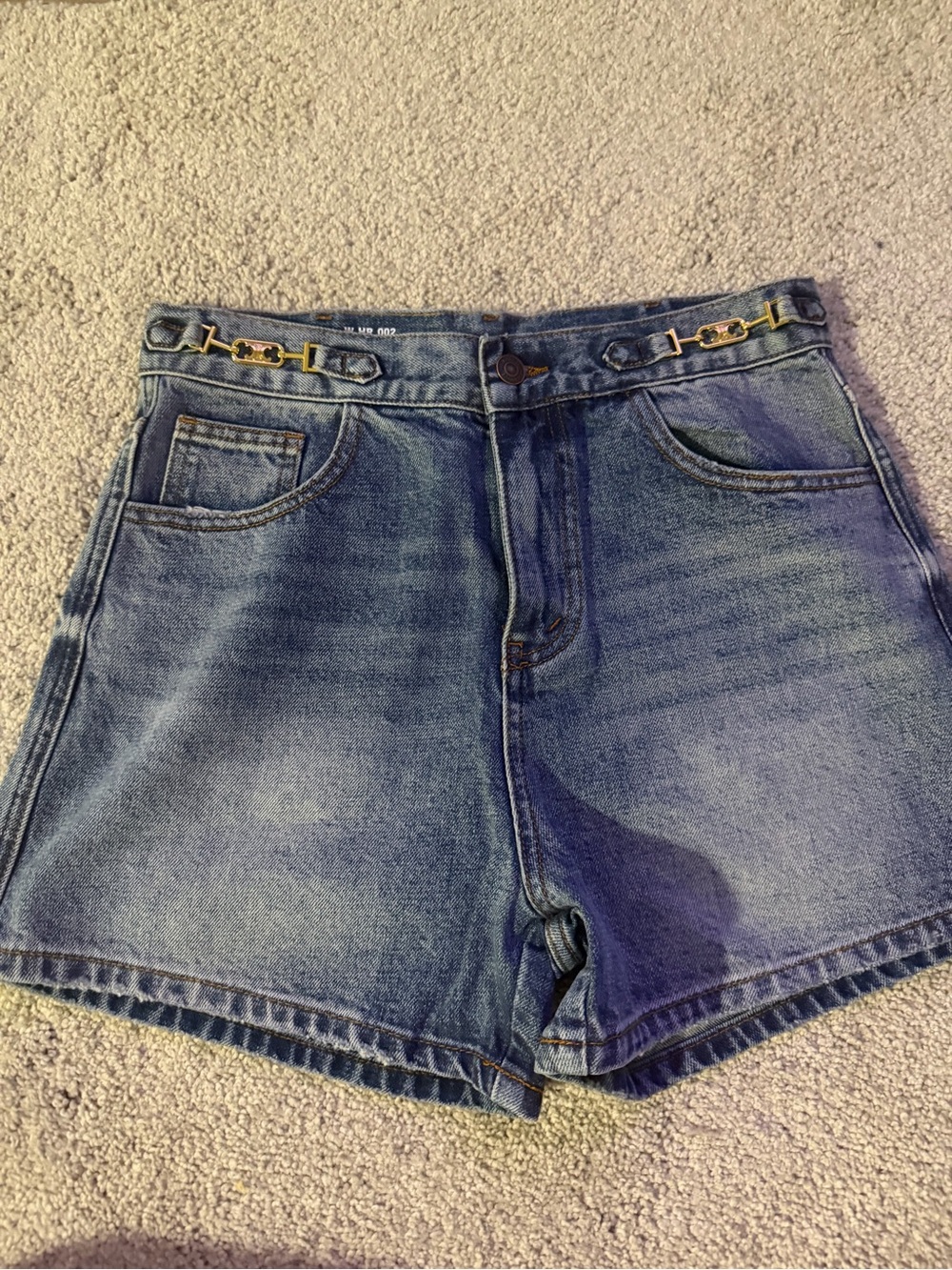 Celine Medium Blue Denim Shorts with Gold-Tone Horsebit Detail